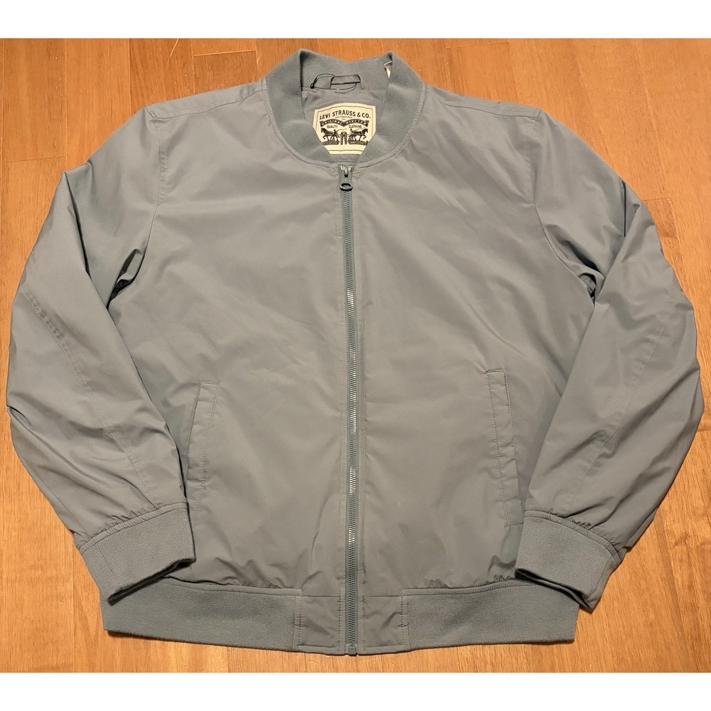 Levis Mens Flight Bomber Jacket Coat Large Full Zip Blue Liner Spring Light EUC